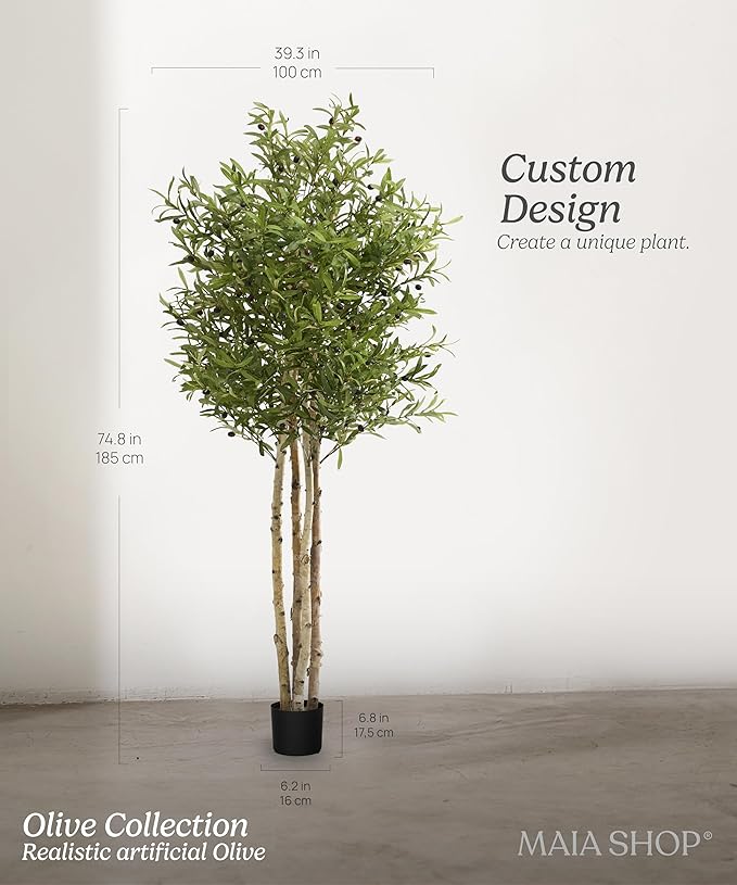 Maia Shop Decorative Artificial Plants - Artificial Bamboo Tree 6.5ft Natural Trunks, Big Artificial Plant, Home Decor, Artificial Tree (Olive, 6ft 5in)
