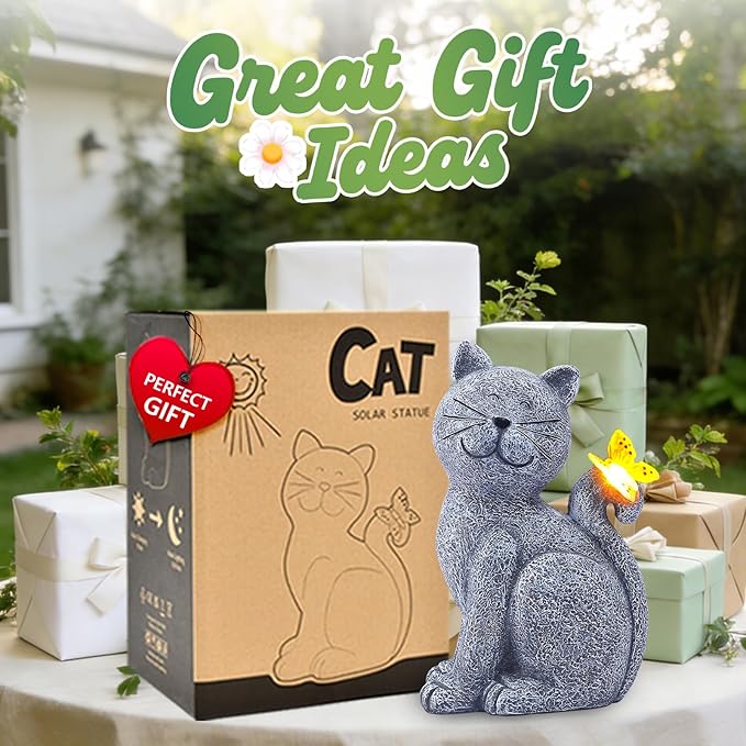 Nacome Cat Outdoor Statues for Garden: Outside Decor with Butterfly Clearance for Yard Art Lawn Ornaments Porch Patio Balcony Home House for Grandma Mom Women