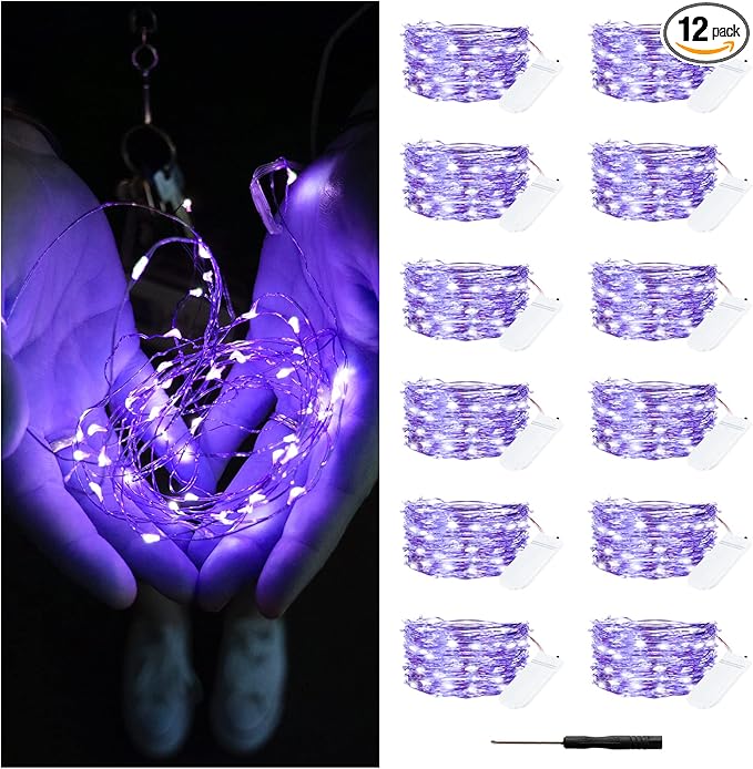 Bexdir 12 Pack Fairy Lights Battery Operated String Lights，7FT 20LED Waterproof Silver Wire Christmas Lights Outdoor,Firefly Mini Lights for Bedroom Party Birthday Wedding Home Decor