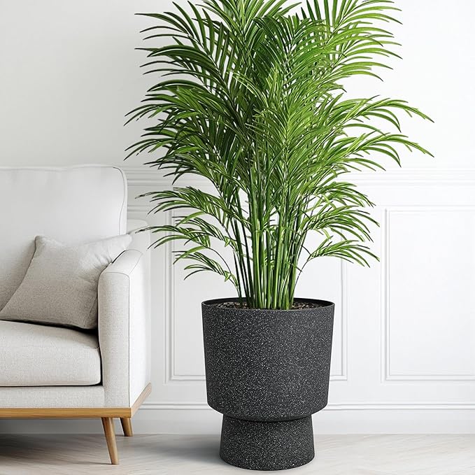Ultym 16.75"H Urn-Style Tall Planters, 2-Pack Modern Large Flower Pots for Outdoor Indoor, 2-in-1 Design Plant Containers for Garden Patio Yard Balcony Porch or Home Decor, White Terrazzo, UV-Protect