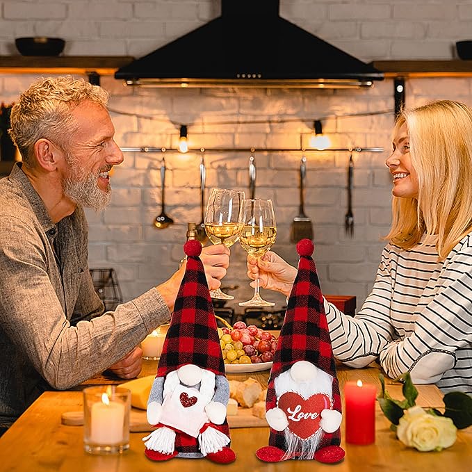 2 Pack Valentine Day Gnomes, Buffalo Gnome Doll Decorations for Home, Handmade Gnome Valentines Decor, Scandinavian Tomte Gnome Doll, Valentines Gifts for Mantel Sofa Table Decorations