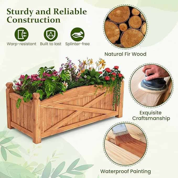 HAPPYGRILL Wooden Raised Garden Bed, Solid Wood Gardening Plant Container w/Drainage Holes for Flower Vegetable Fruit, Outdoor Elevated Planter Box for Patio Garden Yard Balcony (36”x 16”x 15”)