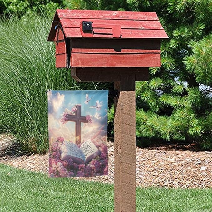 Easter Book Garden Flag 12x18 Inch Double Sided All-Weather Polyester Outdoor Flag For Patio Lawn Yard And Garden Welcome Decor