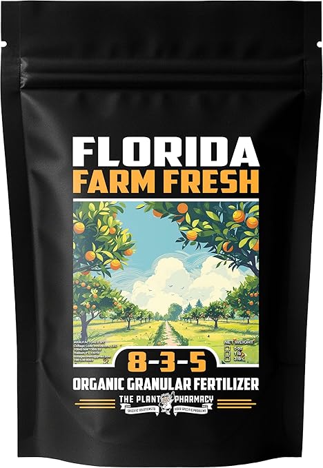 Fertilizer Commercial Grade | Florida Farm Fresh Organic 8-3-5 | 1 Pound | Granular Slow Release Feed | Nitrogen Source | Lawns Vegetables Fruits Beds Borders Shrubs Ornamentals | 7–8 Month Coverage