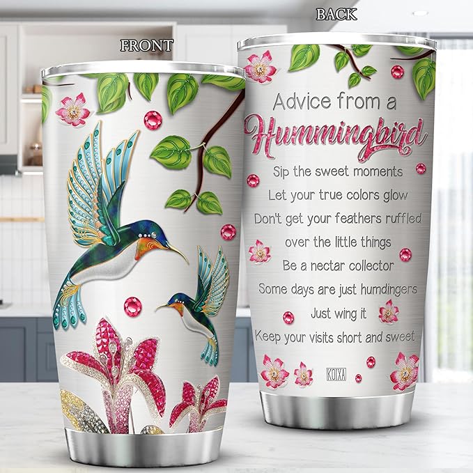 KOIXA Hummingbird Coffee Tumbler Birthday Gifts For Women Teens Friends Adults Animal Lovers Travel Mug With Lid Insulated Cup Cold Steel Tumblers Inspirational Quotes Jewelry Styles