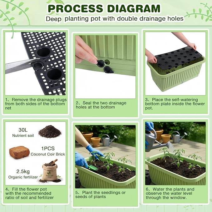 3 Pcs 20 Inches Large Planter Boxes Deep Rectangular Planter Boxes Outdoor Lightweight Plastic Planting Flower Pot with Drainage Holes Plant Pot for Patio, Courtyard, Lawn, Outdoor