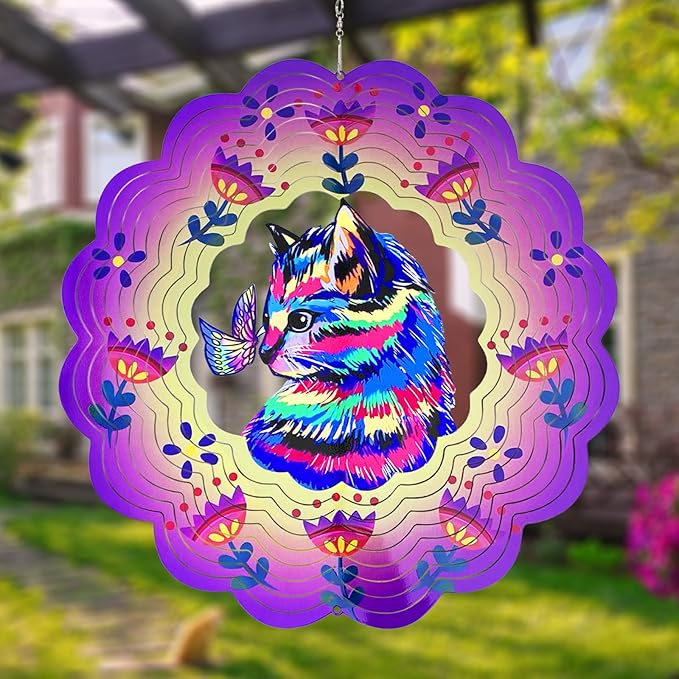 Cat Wind Spinners Metal Gifts for Cat Lovers Women Mom Grandma,12inch Hanging Wind Chime for Outdoor&Indoor Decor for Yard Garden Ornament