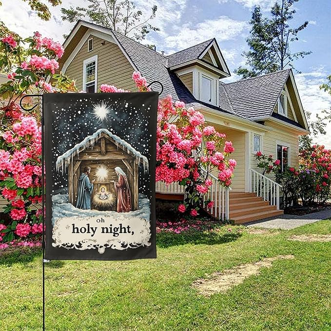 Christmas Night Garden Flag 12x18 Inch Double Sided All-Weather Polyester Outdoor Flag For Patio Lawn Yard And Garden Welcome Decor