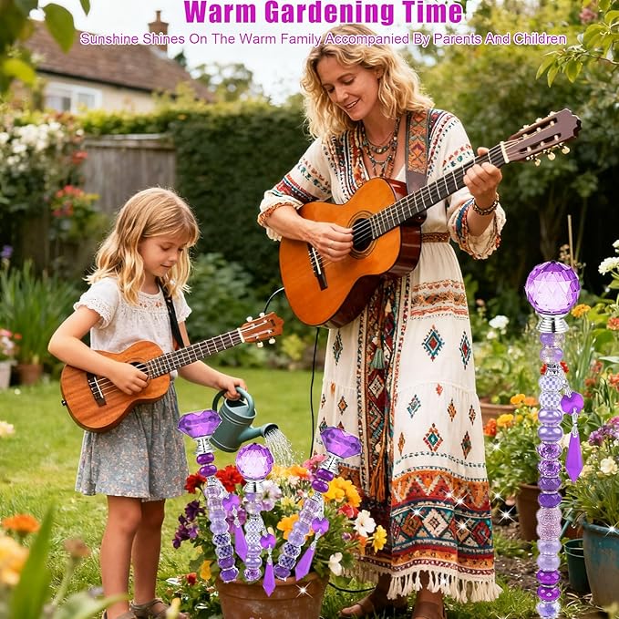 121 Pcs DIY Fairy Wand Beaded Garden Stakes Kit, Fairy Wands Garden Kit Purple Large Hole Bead with Pendants Crystal Stopper Top Threaded Rod Beaded Garden Stakes Supplies for Outdoor Decorative