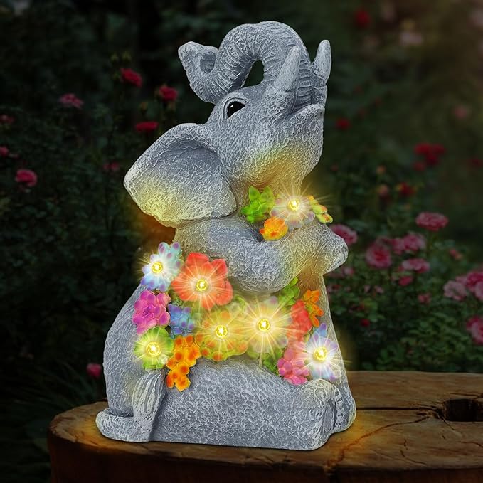 RICHIE Womens Gifts Solar Statues for Garden Decor, Outdoor Elephant Sculptures for Clearance Lights for Outside Lawn Ornaments Birthday Gifts for Mom Grandma Women- Chrismtas Gifts for Mom Grandma