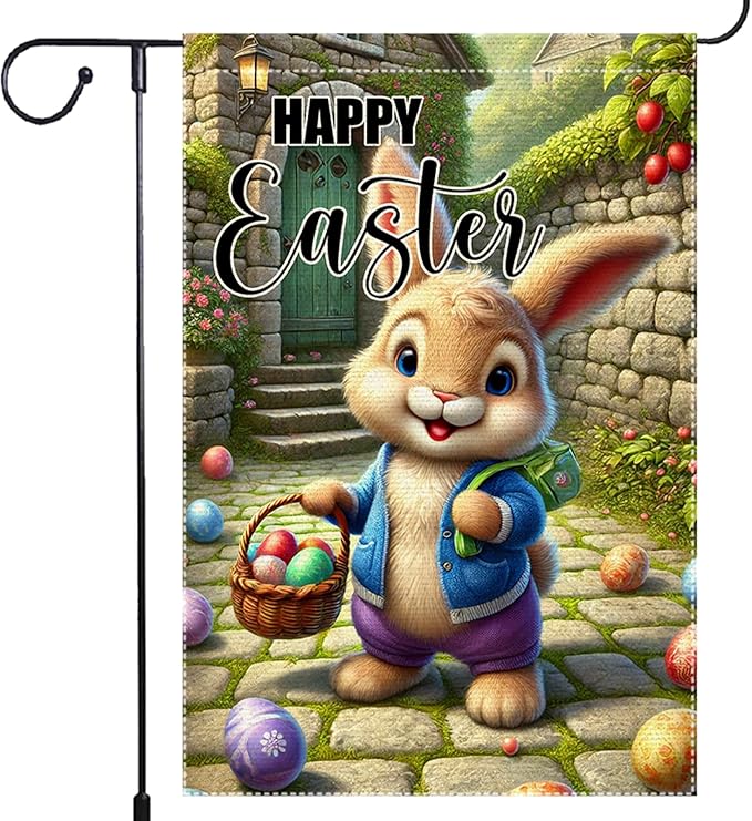 Happy Easter Garden Flag 12x18 Inch Small Double Sided Outside Easter Eggs with Flowers Branches Yard Decoration Seasonal Spring Outdoor Flags Decor