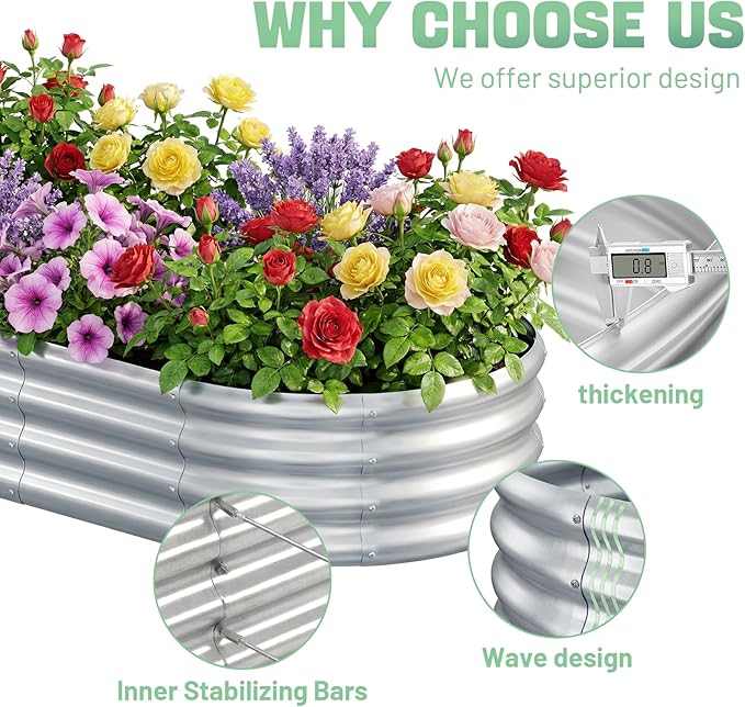 AHEONLAR 3 Pack 6×3×1ft Galvanized Raised Garden Beds, Oval Metal Garden Bed Planter Boxes Outdoor, Durable Raised Garden Beds Outdoor for Vegetables, Flowers, Silver
