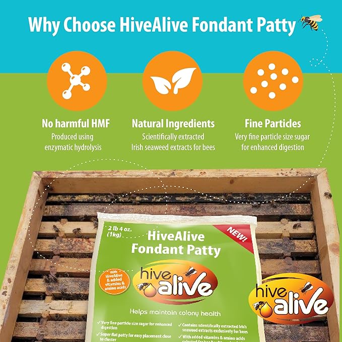 Hive Alive Fondant Bee Food Supplement – Easy to Use Feed Enhancer Prevents Starvation During Overwintering – Only Fondant with Hive Alive Proven to Increase Bee Gut Health and Boost Production-15Pack