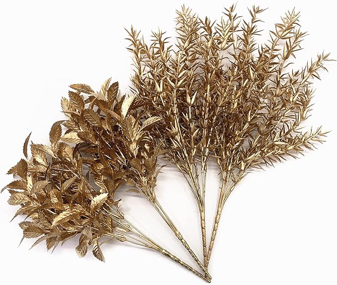 CATTREE Artificial Plants for Christmas, Faux Grass Shrubs Fake Sharp Leaves Gold 3 Pack, Simulation Leaf Bushes for Home Indoor Outdoor Garden Wedding Decoration Hall Table Planter Filler