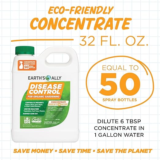 Earth's Ally Disease Control Concentrate for Plants Concentrate 32 oz | Fungicide Treatment for Powdery Mildew, Blight, Black Spot, Fungus - Use on Plant & Rose Diseases & More