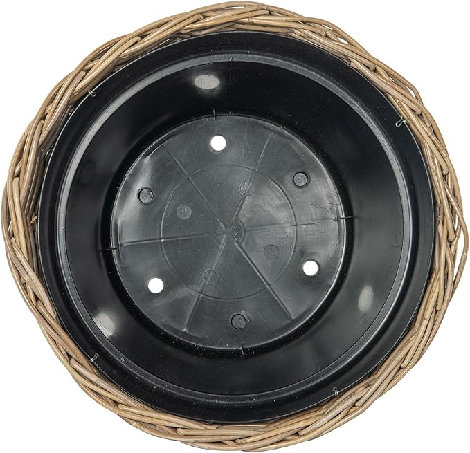 Kouboo Rattan Planter Basket with Plastic Pots Planters Flower Pots Decorative Fall planters for Front Porch Whiskey Barrel Basket Indoor Outdoor Plant Pots Large
