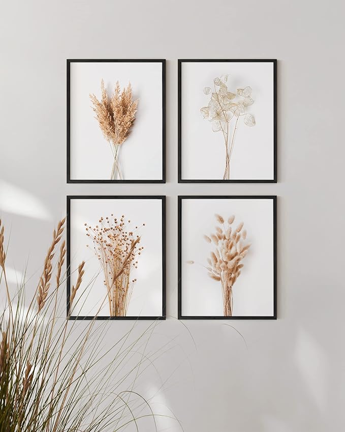HAUS AND HUES Flower Wall Decor - Set of 4 Floral Wall Art, Framed Flower Paintings, Floral Pictures, Frameable Botanical Posters (16x20, Black Frame)