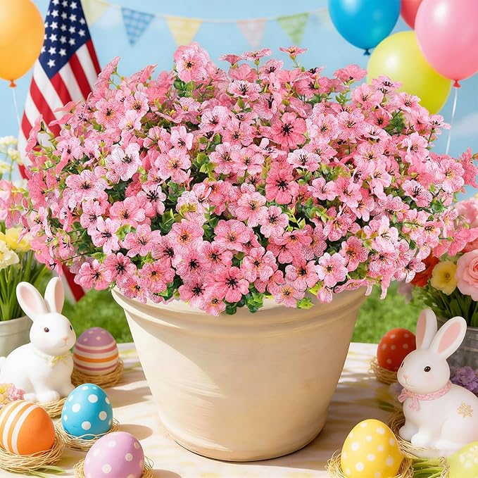 16PCS Fake Flowers for Outdoors, Realistic Fake Artificial Flowers for Outside, No Fade Faux Eucalyptus Plants for Outdoor Planter, Window Box, Hanging Basket - Porch Patio Garden Decor