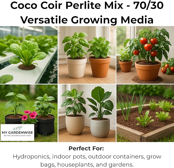 GARDENWISE Coco Perlite - Coco Coir Perlite Mix - 70/30 Growing Media - Hydroponic, Indoor & Outdoor, Grow Bags & House Plants (20 quarts - 0.75 cu ft)