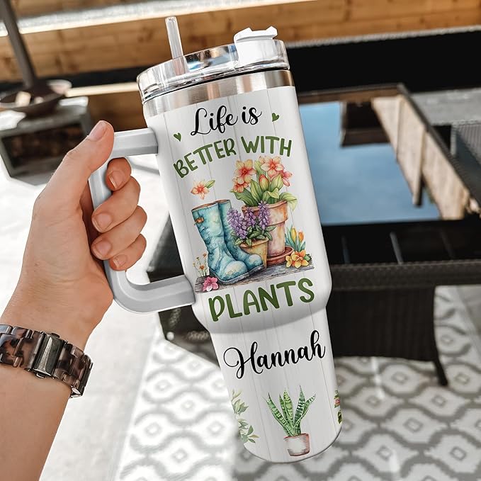 Hyturtle Personalized Plant Tumbler - Garden Lover Gift For Women - Gardening Gifts - Gifts For Gardener - Mothers Day Gifts For Gardener - Gardener Gifts - Travel Coffee Cup 40oz With Lid And Straw