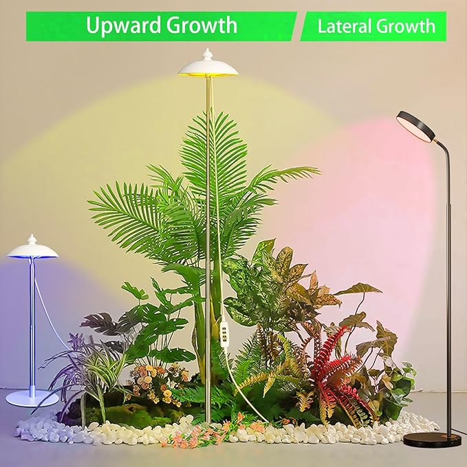 Quplavo LED Floor Grow Lights for Indoor Plants, Corner Stand Full Spectrum Plant Growing Lamp, 10 Dimmable Levels Auto 3/6/9/12H Timer Grow Light, Height Adjustable for Large Tall Plants