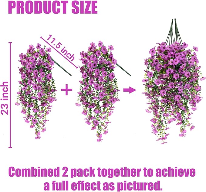 Sggvecsy Artificial Fake Hanging Flowers Plants for Outdoor Outside Spring Summer Decoration 2PCS Faux Silk UV Resistant Realistic Mums Daisy with Eucalyptus for Home Porch Patio Balcony(Magenta)