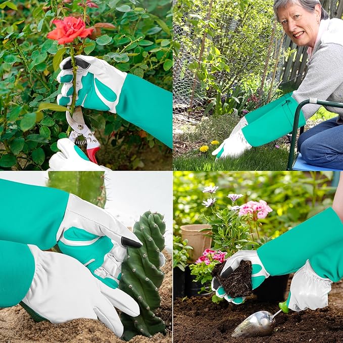SLARMOR Long-Gardening-Gloves for Women/Men - Thorn Proof Rose Pruning Gloves Heavy Duty Gauntlet, Best Garden Gifts for Gardener-S