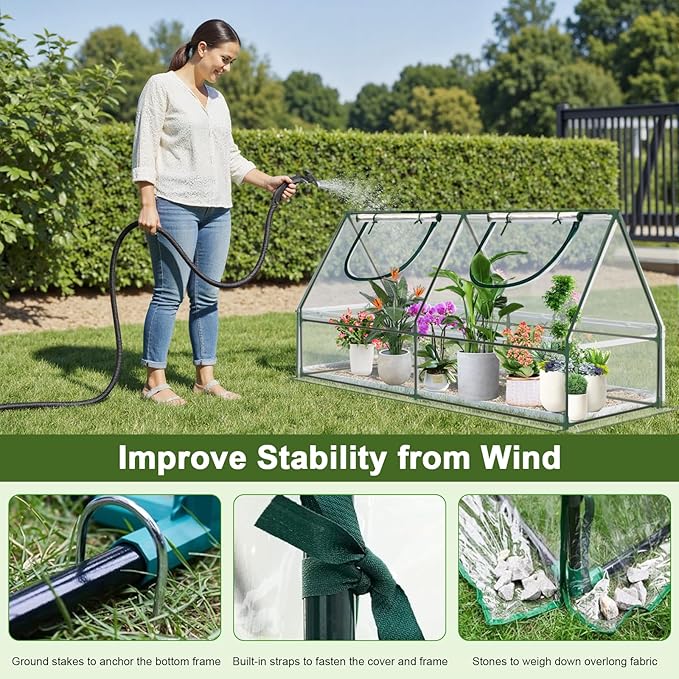 Mini Greenhouse, 47×23×23" Portable Greenhouse for Indoor Outdoor, Small Green House for Plants, Seedling, Germination (Clear, 47x23x23 inch)