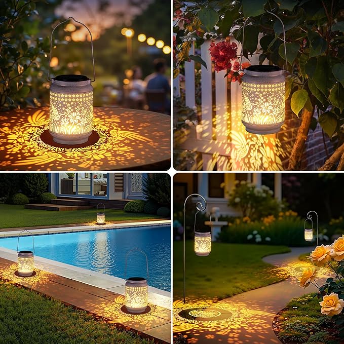 KOOPER Solar Lanterns Outdoor Waterproof Christmas Gifts for Women Mom Grandma, 2 Pack Upgraded Hummingbird Hanging Solar Lantern Lights Outdoor, 2 Modes Metal Outdoor Decoration for Yard, Patio