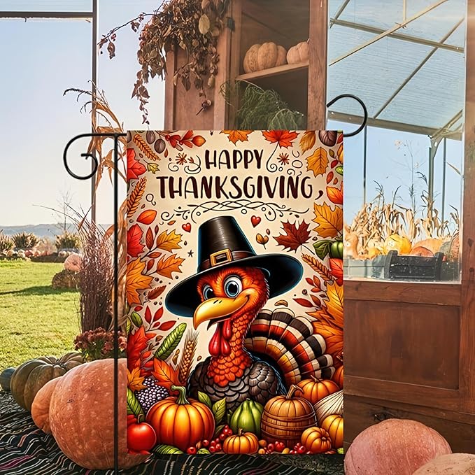 Happy Thanksgiving Garden Flag - 12x18 Inch Be Thankful Decorative Turkey Fall Flag for Thanksgiving Day Harvest Fall Autumn Yard Outdoor