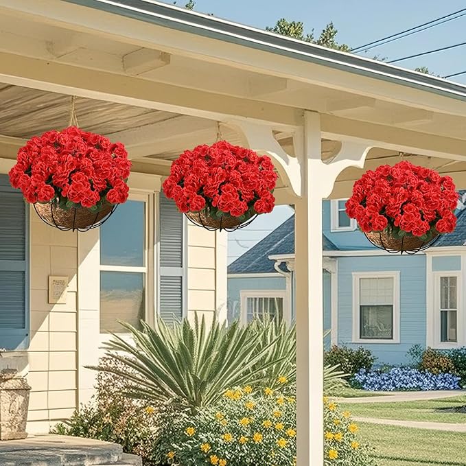 Tikroom 6 Pcs Artificial Geranium Flowers for Outdoors Fake Silk Faux Geranium Plant UV Resistant Fake Flowers for Outdoor Planters Garden Windowsill Balcony Courtyard Yard Porch Home Decor