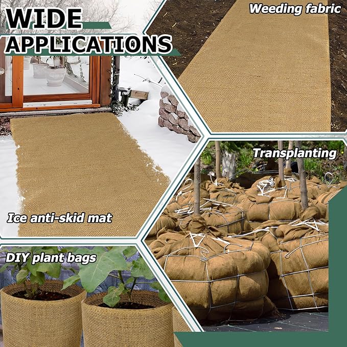 ANPHSIN 40ftx23.6in Natural Burlap Plant Covers Freeze Protection - Winter Frost Blankets Cloth Fabric Roll for Outdoor Bushes Trees Potted Plants Cold Weather
