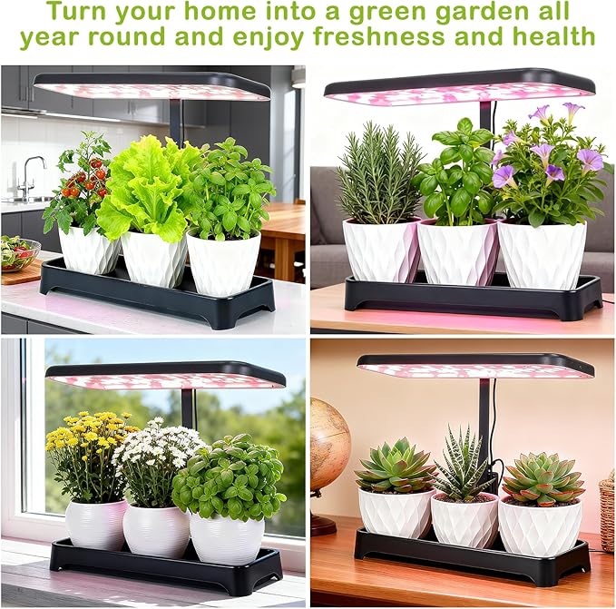 DRYADES Indoor Garden Led Grow Light, Full Spectrum LED Grow Lamp for Indoor Plants with Intelligent Controller, Height Adjustable, Ideal for Home Desk Plant Lighting (Black, 16 * 6.3 * 7.1 inch)