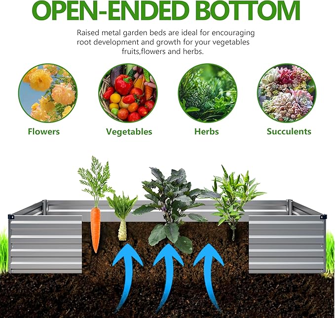 Easllre 2PCS 7x3x1ft Galvanized Raised Garden Bed Kit, Galvanized Planter Raised Garden Boxes Outdoor, Large Metal Raised Garden Beds for Vegetables,Silver