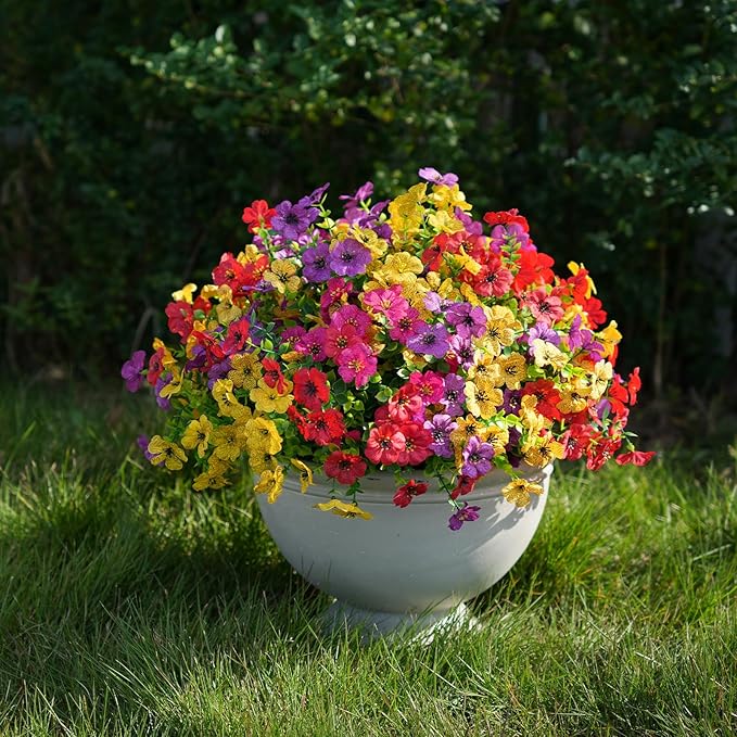 Artificial Flowers for Outdoor Indoor Realistic Faux Flower Spring Summer Garden Home Decoration, Hanging Daisy Flower with Eucalyptus Leaves Fake Plants Greenery Balcony Porch Patio Front Door Decor