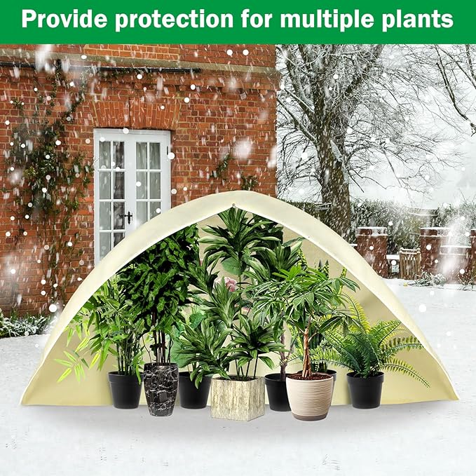 Vincreem 1 Pcs 10 x 10 ft Plant Covers Freeze Protection Extra Large Frost Cloth Plant Covers with Zipper Drawstring Winter Cold Weather Frost Blankets for Outdoor Palm Fruit Tree and Shrubs (Beige)