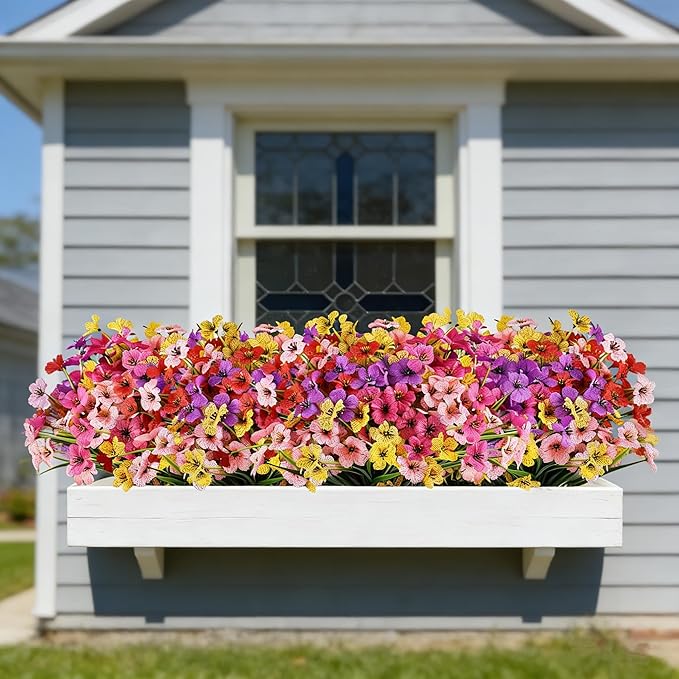 AmyHomie 20 Bundles Artificial Flowers for Outdoor Outside Spring Summer Decoration UV Resistant Faux Flowers No Fade Fake Plastic Plants Garden Porch Window Box Decorating(Mix Color)