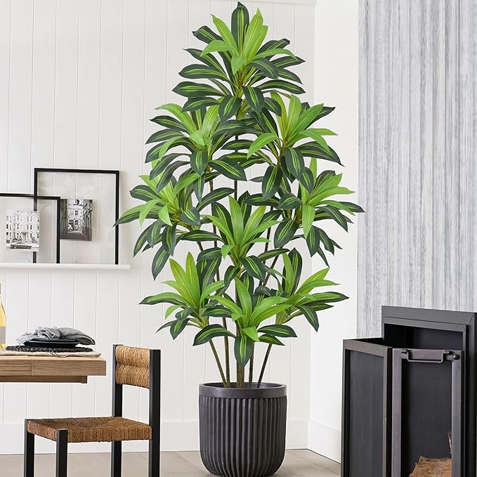 Roselywed Artificial Dracaena Tree 7FT with 171 Leaves & 9 Heads Tall Large Fake Faux Tropical Silk Yucca Plant 84 Inch Glossy Thick Leaves Black Pot for Indoor Home Office Porch Mall School Decor