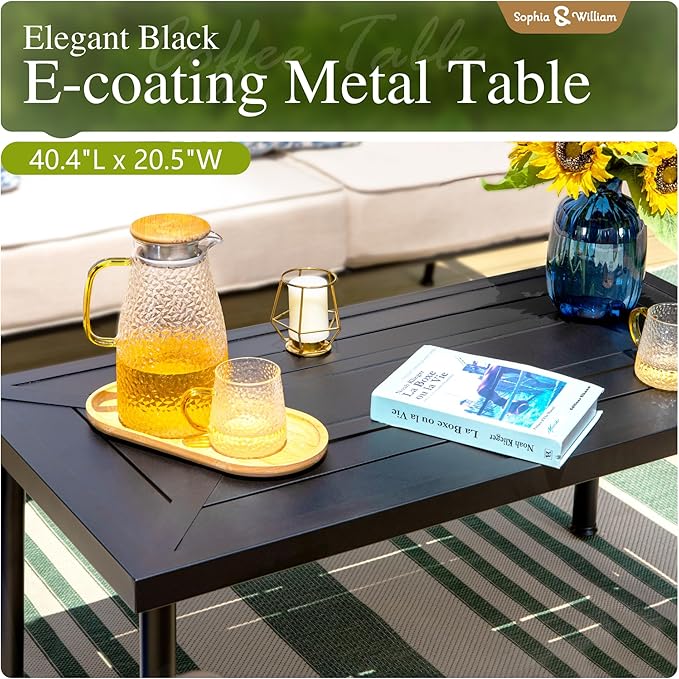 Sophia & William 5 Piece Outdoor Patio Furniture Set, Patio Conversation Sets 7 Seat with 3-seat Sofa x 1, Loveseat x 1, Cushioned Chair x 2, Metal Coffee Table x 1 for Backayrd Lawn, Beige