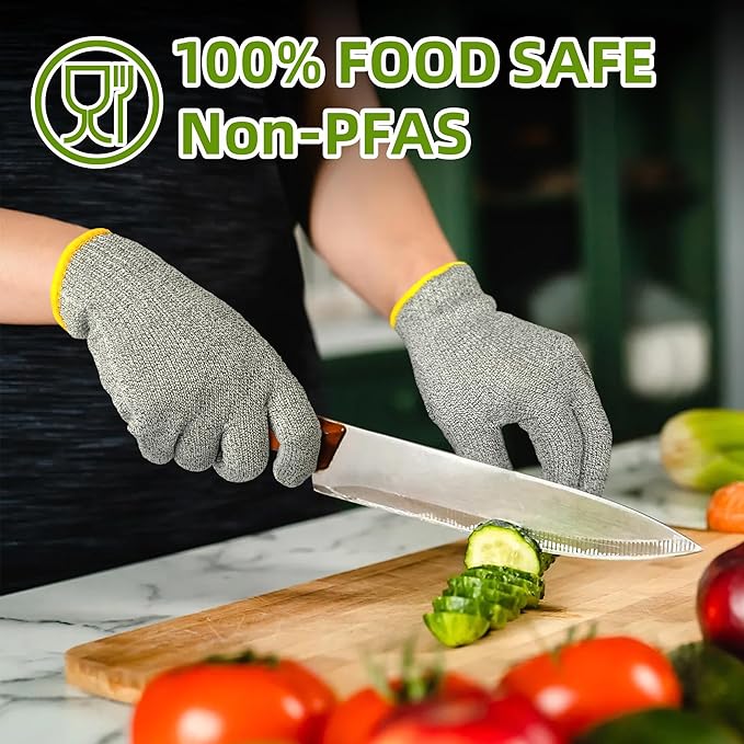 Schwer 2 Pairs High Level ANSI A7 Cut Resistant Gloves, Food Grade Cutting Gloves for Chef, Mandoline Glove for Kitchen Meat Cutting, Wood Caving, Ambidextrous, Breathable & Cool, PR1508, S