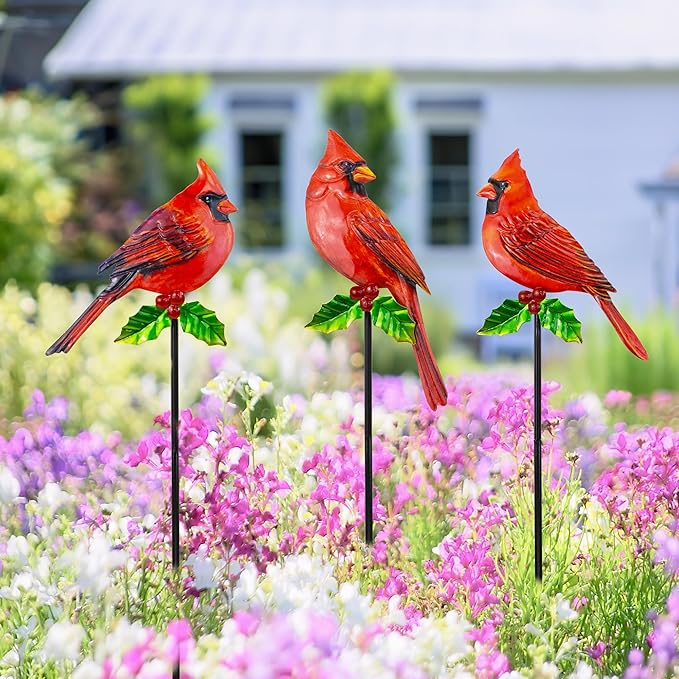 YNGFIL 3 Pack Red Birds Metal Decorative Garden Stakes - 20 Inch Shaker Patio Decor Art and Rust Resistant Metal Garden Decor for Indoor and Outdoor Decor - Perfect for Patio and Lawn Ornaments