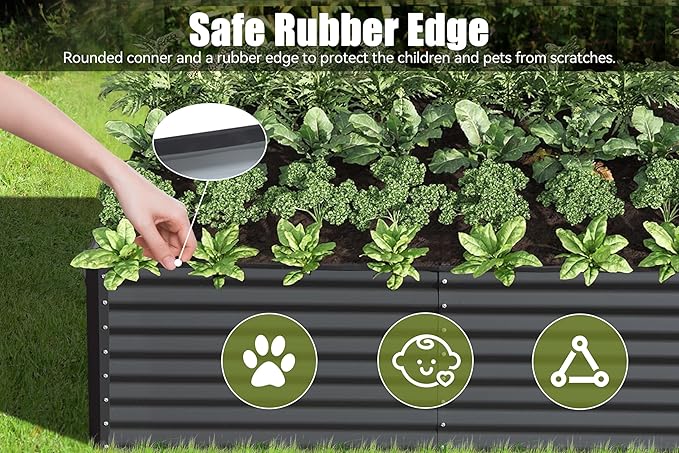 Domi 8×4×1.5 ft Galvanized Raised Garden Bed, Outdoor Planter Garden Boxes Large Metal Planter Box for Gardening Vegetables Fruits Flowers, Grey