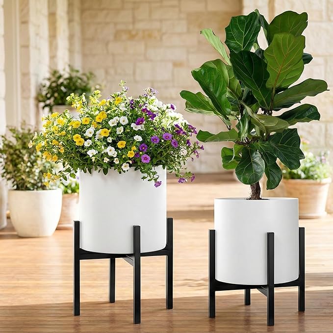 FaithLand Mid Century Plant Stand Indoor Outdoor(Plant Pot Not Included), Holds Planters with a Maximum Width of 14 Inch, Metal Planter Stand, Potted Plant Holder, Black - Width Not Adjustable