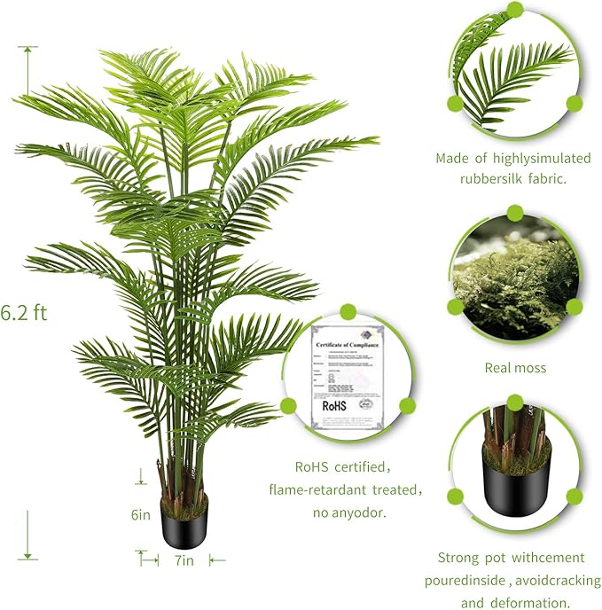 6ft Artificial Areca Palm Silk Tree(72in) with 18 Trunks Faux Tree and Plastic Nursery Pot, Fake Plant for Office House Farmhouse Living Room Home Decor (Indoor/Outdoor)
