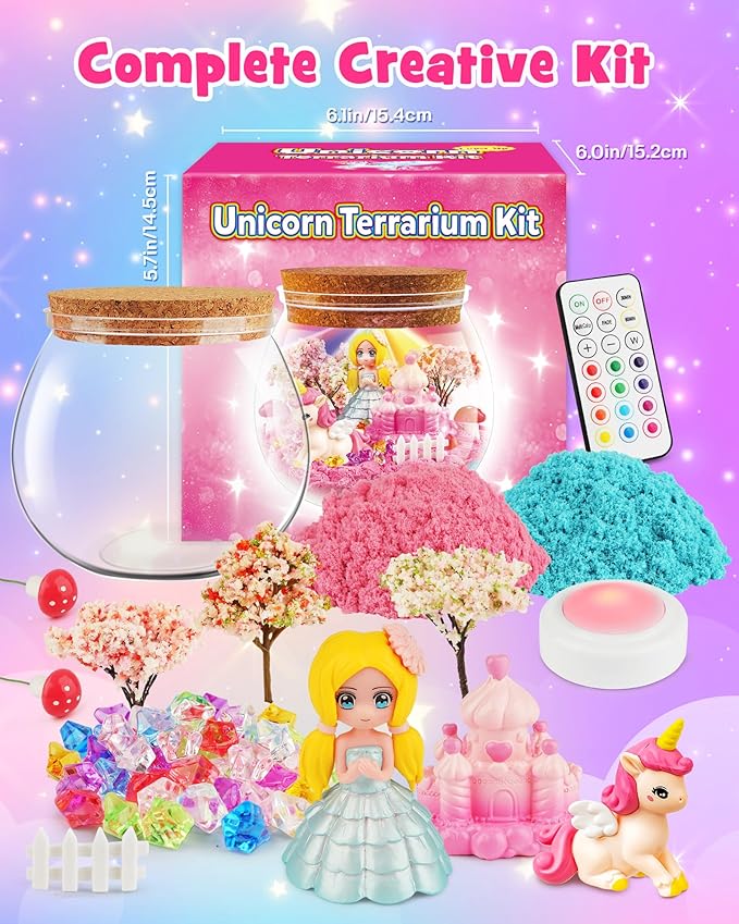 D-FantiX Princess Light Up Terrarium Kit for Kids, Unicorn Toys for Girls Age 4-6-8-10, Led Night Light Birthday Gifts for Girls 4 5 6 7 8-12 Year Old, DIY Arts and Crafts, Christmas Stocking Stuffers