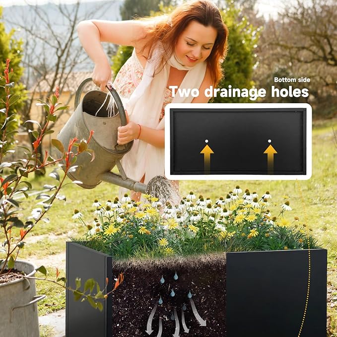 GZLVSOW Steel Planter 36" x 12" x 16" Metal Rectangle Outdoor Planter Black Powder Coated Flower Box Metallic Heavy Pot Indoor & Outdoor, Commercial & Residential (L36 x W12 x D16, Black)