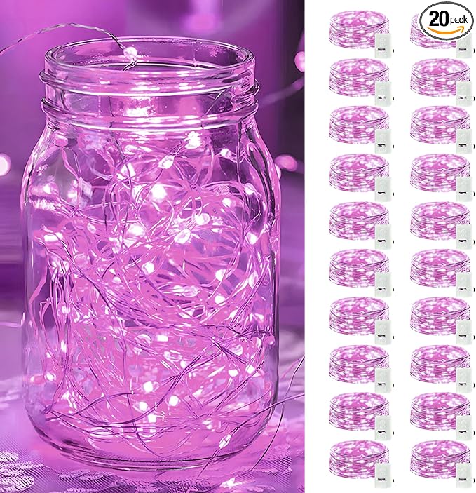 20 Pack LED Fairy Lights Battery Operated,20 LED Waterproof Mini Twinkle String Lights for Wedding Valentine's Day Christmas Decorations,Pink