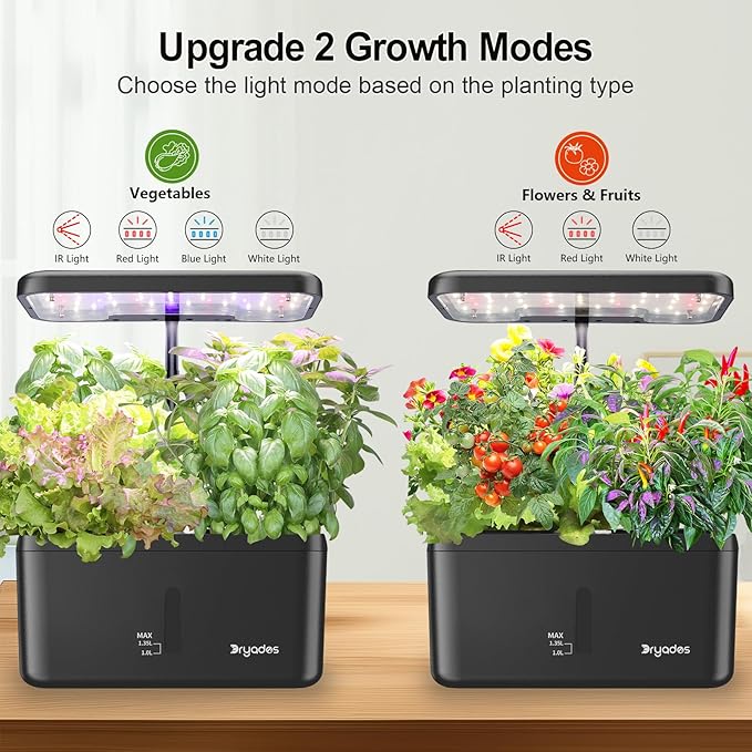 DRYADES Indoor Garden System 19 Watt LED Growing Light Upgrade 2 Self-Watering Soil-Cultivated Growing Pots Gardening Gifts for Mom Plant Pot for Vegetables Herbs Tomato(No Seeds&Soil)