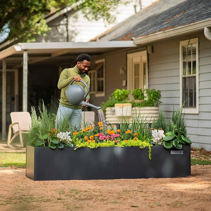 Vego garden Modern Raised Garden Bed 17" Tall 42" x 42" Heavy Cube Planter Box for Trees Plants Flowers Double-Walled Metal Planters for Outdoor Commercial Residential Patio, Umber Brown