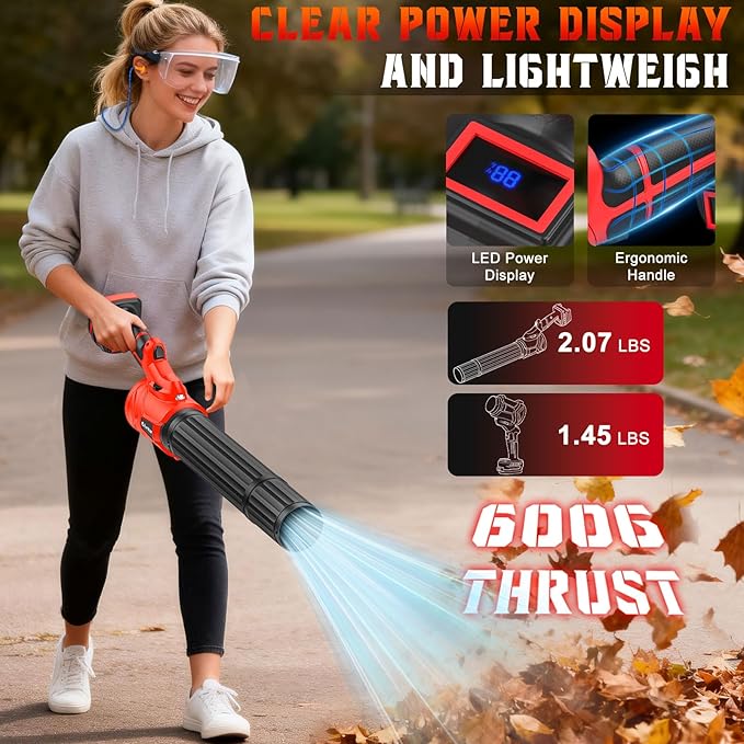 Cordless Leaf Blower Snow Blower for Milwaukee 18V, 160-MPH Handheld Mini Turbo Blowers with 180°Rotatable Head, 6-Speed, Power Display, Battery Powered Blower for Leaves/Snow/Dust(No Battery)